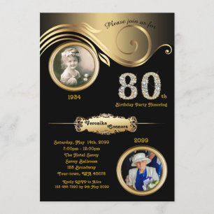 80th, Birthday Woman 80th, art deco, zwart goud Kaart