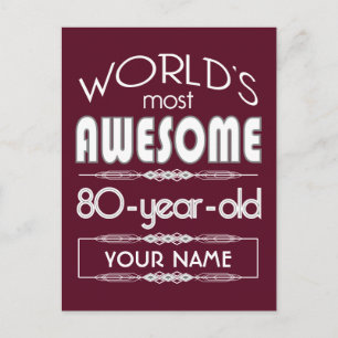 80th Birthday Worlds Best Fabulous Dark Red Briefkaart