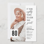 80th Chic Photo 80th Birthday Party Invitation (Devant)