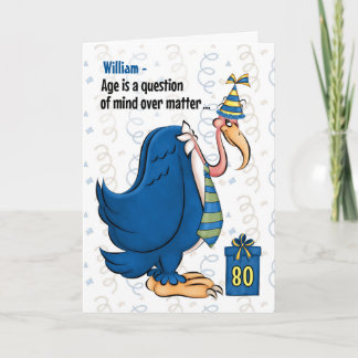 80th Funny Birthday Blue Buzzard met Name Kaart