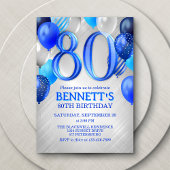 80th Mens Blue Anniversaire Invitation