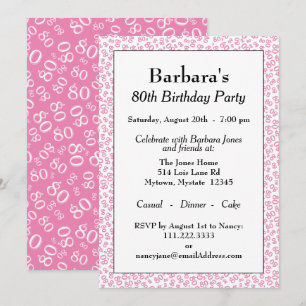 80th Party Roze/Wit Willekeurig Getal Patroon Kaart