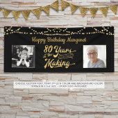 80th Verjaardag Zwart Goud String Lights Foto's Spandoek