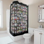 81 Square Photo Collage Grid met tekst - zwart Douchegordijn (In situ)