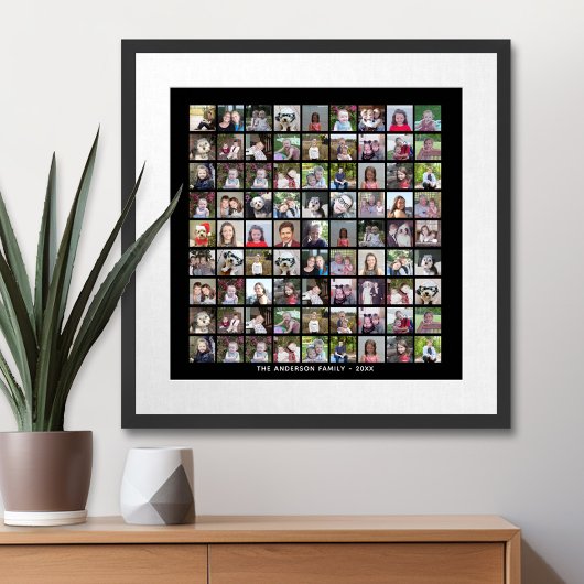 81 Square Photo Collage Grid met tekst - zwart Poster