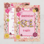 81e anniversaire invitation fête avec cadre fleuri (Devant / Derrière)