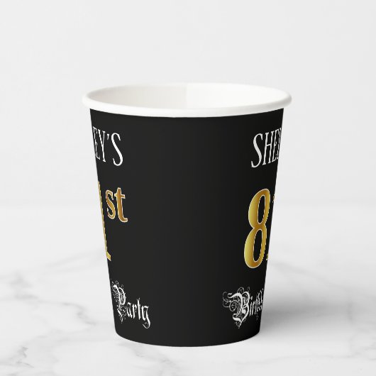 81e verjaardag — Fancy script, Faux Gold look Papieren Bekers (Links)