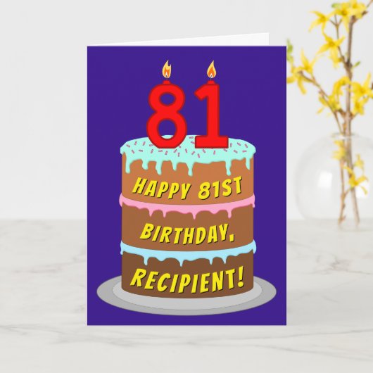 81e verjaardag: Fun Cake and Candles + Custom Name Kaart (Gele Bloem)