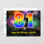 81e verjaardag – leuk vuurwerkpatroon + regenboog briefkaart (Voorkant / Achterkant)