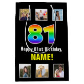 81e verjaardag: Regenboog "81", aangepaste foto's  Medium Cadeauzakje (Voorkant)