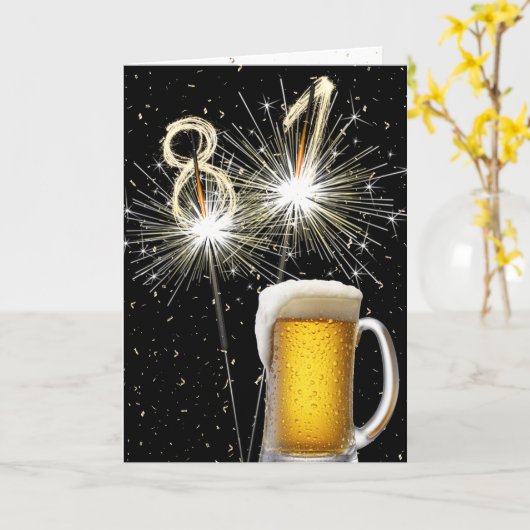 81e Verjaardag Sparklers met Beer Mok Kaart (Gele Bloem)