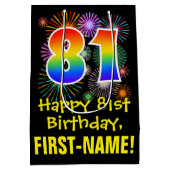 81e verjaardag: Vuurwerk Fun Pattern + Regenboog 8 Medium Cadeauzakje (Achterkant)