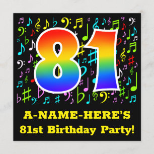 81e verjaardagsfeest: leuke muzieksymbolen, regenb kaart