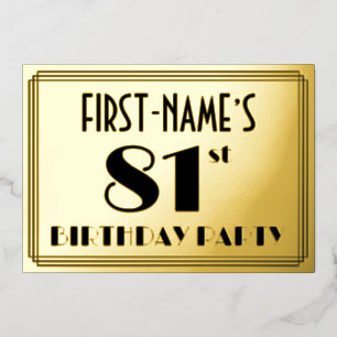 81ste verjaardag — Art Deco look "81" + Naam Folie Uitnodiging