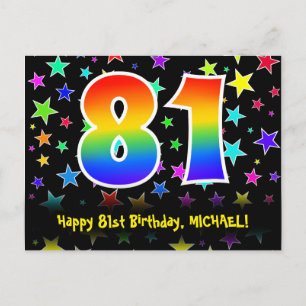 81ste verjaardag: Fun sterren patroon, Regenboog 8 Briefkaart