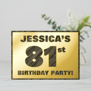 81ste verjaardag van de geboorte - Vet, houten gra Folie Uitnodiging