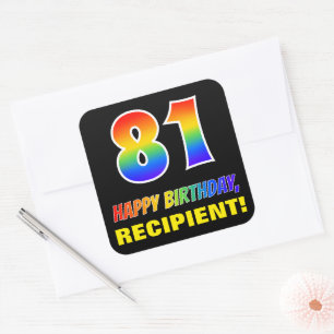 81ste verjaardag: Vet, flauw, eenvoudig, regenboog Vierkante Sticker
