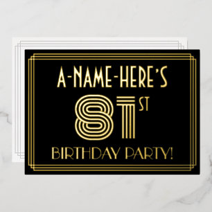 81ste verjaardagsfeest — Art Deco-stijl “81” + naa Folie Uitnodiging