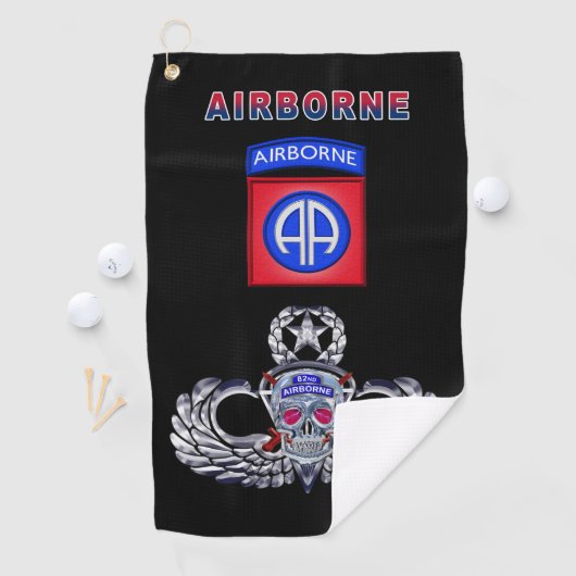 82e Airborne Division Silver Skull Jump Wings Golfhanddoek (Insitu)
