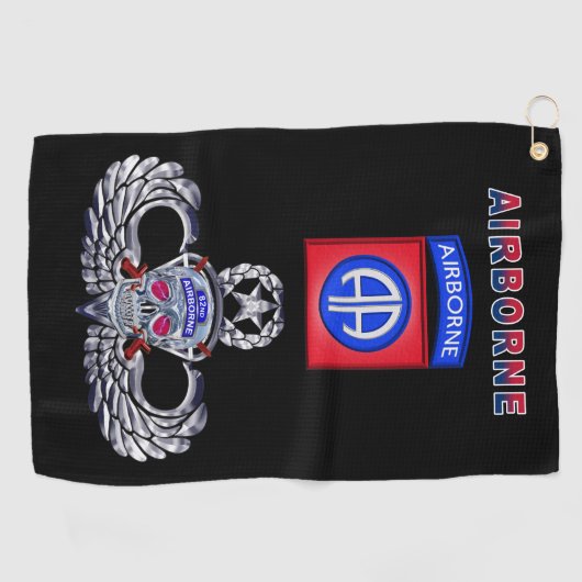 82e Airborne Division Silver Skull Jump Wings Golfhanddoek (Horizontaal)