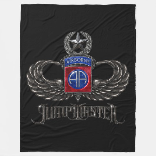 82e Airborne Jumpmaster Zwart Fleece Deken (Voorkant)