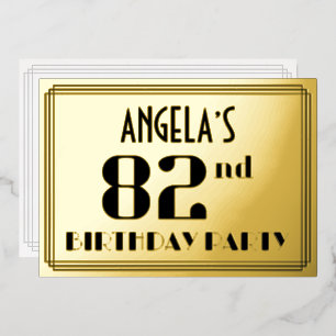 82e verjaardag: Art Deco Kijk "82" en naam Folie Uitnodiging