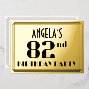 82e verjaardag: Art Deco Kijk "82" en naam Folie Uitnodiging