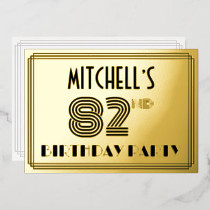 82e verjaardag — Art Deco Style "82" en naam Folie Uitnodiging