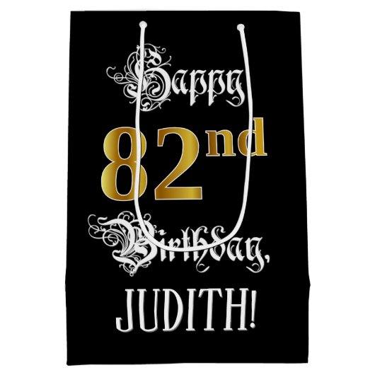 82e verjaardag ~ Fancy script; Faux Gold look; naa Medium Cadeauzakje (Achterkant)