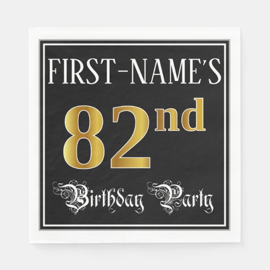 82e verjaardag — Fancy script, Faux Gold look Servet (Voorkant)