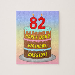 82e verjaardag: Fun Cake and Candles + Custom Name Legpuzzel