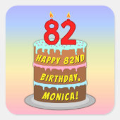 82e verjaardag: Fun Cake and Candles + Custom Name Vierkante Sticker (Voorkant)