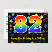 82e Verjaardag: Fun Stars Patroon, Regenboog 82, N Briefkaart (Voorkant / Achterkant)