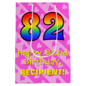82e verjaardag: Leuke roze harten strepen; Regenbo Medium Cadeauzakje (Achterkant)