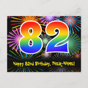 82e Verjaardag – Leuke Vuurwerk Patroon + Regenboo Briefkaart