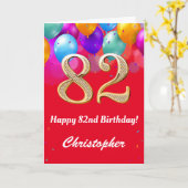 82e verjaardag Rode en goudkleurige ballonnen Kaart (Gele Bloem)