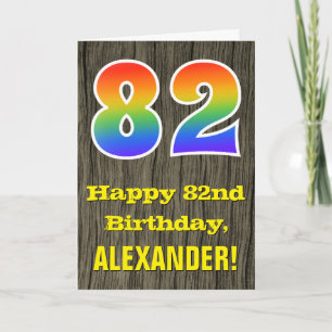 82e verjaardag: Rustieke Faux Wood Look, Regenboog Kaart