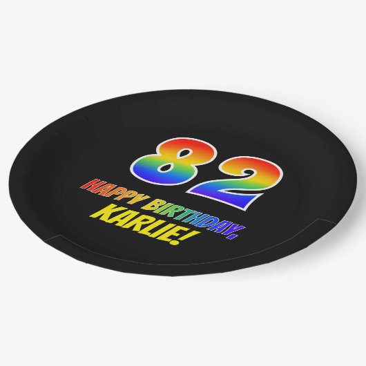 82e verjaardag: Vet, Vun, Eenvoudig, Regenboog 82 Papieren Bordje (Gekanteld)