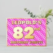 82e verjaardag - vuurroze harten en strips folie uitnodiging (Staand Voorkant)