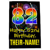 82e verjaardag: Vuurwerk Fun Pattern + Regenboog 8 Medium Cadeauzakje (Voorkant)