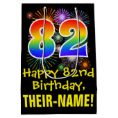 82e verjaardag: Vuurwerk Fun Pattern + Regenboog 8 Medium Cadeauzakje (Achterkant)
