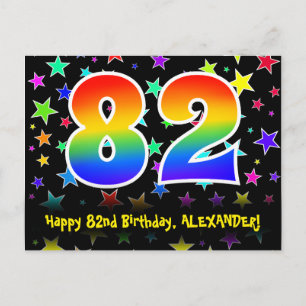 82ste Verjaardag: Fun Sterren Patroon, Regenboog 8 Briefkaart