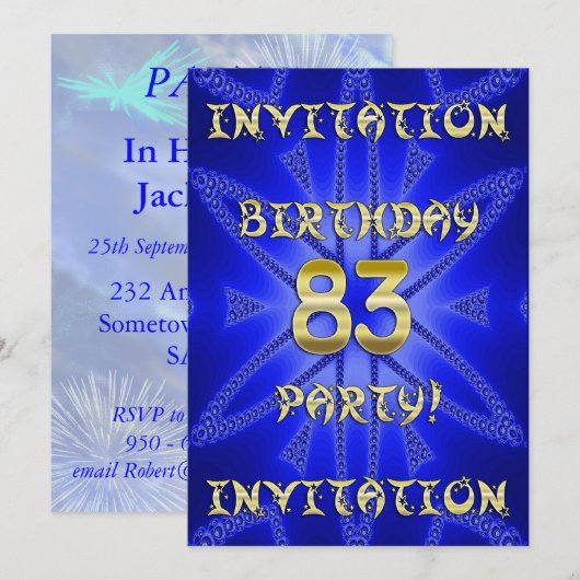 83e invitation de fête d'anniversaire (Devant / Derrière)