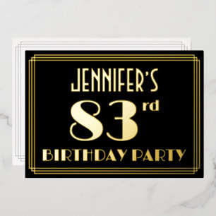 83e verjaardag: Art Deco Kijk "83", met naam Folie Uitnodiging