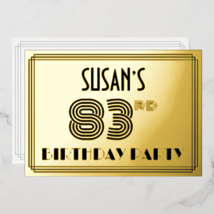 83e verjaardag — Art Deco Style "83" en naam Folie Uitnodiging