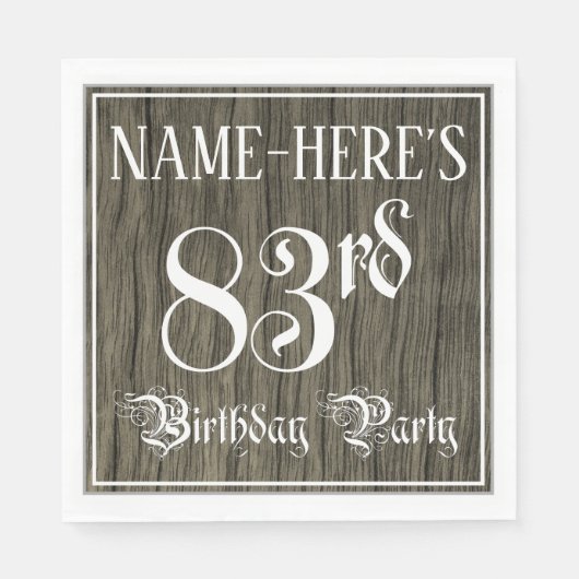 83e verjaardag — Fancy script, Faux Wood Kijk Servet (Voorkant)