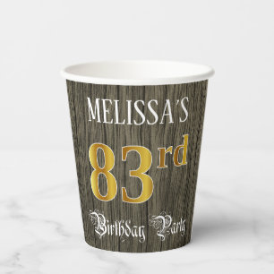 83e verjaardag — Faux Gold & Faux Wood Ziet er uit Papieren Bekers