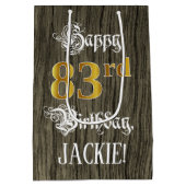 83e verjaardag: Faux Gold look & Faux Wood Pattern Medium Cadeauzakje (Achterkant)