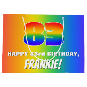 83e verjaardag: kleurrijk, vun regenboogpatroon # groot cadeauzakje