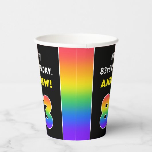 83e verjaardag: kleurrijke regenboog # 83, Naam va Papieren Bekers (Rechts)